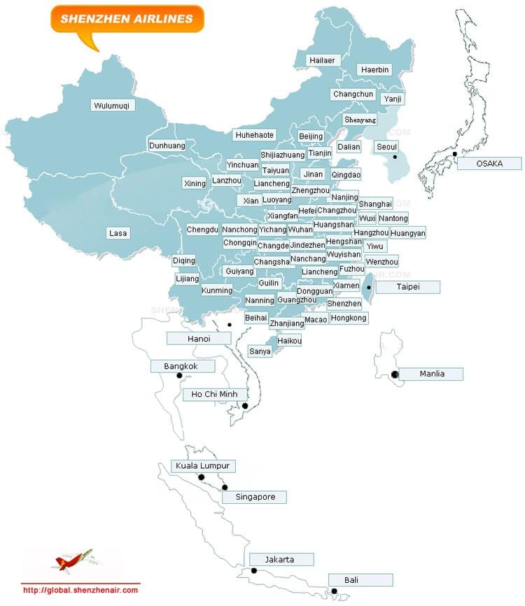 harta e Shenzhen airlines rrugë